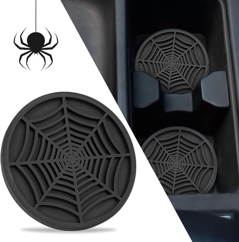 DBlosp 4 Pack Car Cup Holder Coasters, Cute and Creativity Cup Holder Insert Coaster Car Interior Accessories-2.75 inch Silicone Anti Slip Spider Web Car Coaster-Universal - Image 2